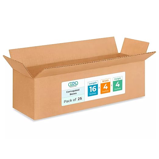 Long Moving & Shipping Boxes 16"L x 4"W x 4"H (25-Pack) - Extra Strength 200 lb vs Regular - USA-Made Corrugated Shipping Boxes for USPS&UPS&FEDEX - Packing Box for Moving by IDL Packaging