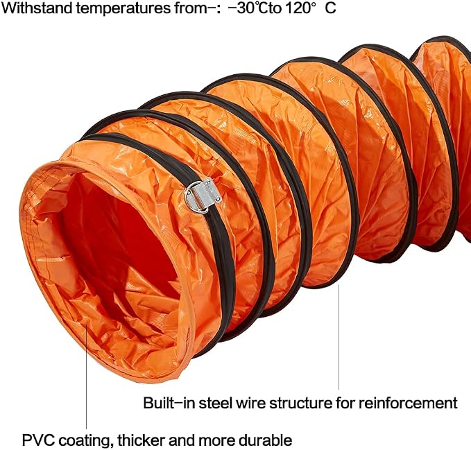 PVC Flexible Duct Hose, HVAC Duct Hosing Flame Retardant for Ventilator Utility Blower Fan with Adjustable Rope and D-Ring, Easy Storage (14inx16ft)