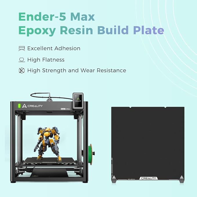 Creality Ender 5 Max Epoxy Resin Build Plate, 415 * 430mm 3D Printer Bed Platform, Double-Sided Textured Spring Steel, Heat-Resistant Durable Flexible Wear Resistant Print Platform for 3D Printers