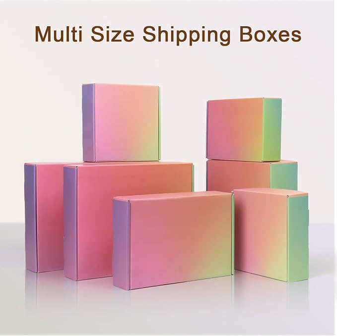 10x8x2 Shipping Boxes Medium, 40 Pack Rainbow Corrugated Cardboard Mailer Boxes for Small Business, Mailing, Packaging