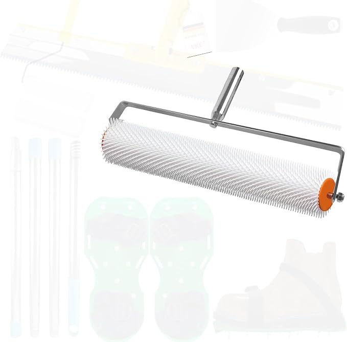 VKE Self Leveling Concrete Tools, Stainless Steel Epoxy Squeegee, Spiked Roller for Self Leveling 63 in Extension Pole, Epoxy Shoes, Epoxy Roller Easy to Clean, Rugged(Only One 20” Spiked Roller)