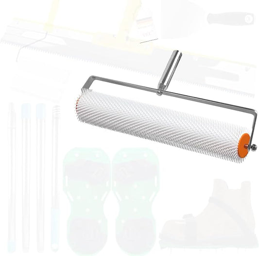 VKE Self Leveling Concrete Tools, Stainless Steel Epoxy Squeegee, Spiked Roller for Self Leveling 63 in Extension Pole, Epoxy Shoes, Epoxy Roller Easy to Clean, Rugged(Only One 20” Spiked Roller)