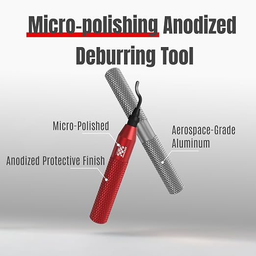 AFA Tooling - Deburring Tool with 11 M35 Cobalt HSS Blades, Micro-Polished & Anodized Aluminum Handle with Diamond Knurled Grip, Edge Remover for 3D Printing, Resin, PVC, Copper & Stainless Steel