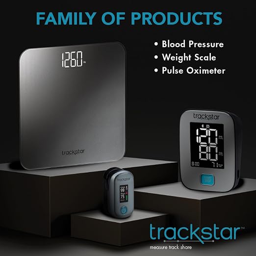 trackstar Black Digital Weight Scale | 440 lb Weight Capacity | trackstar Monitoring App | Bluetooth iOS & Android Compatible | Measure, Track, and Share Results