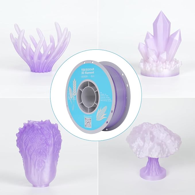 TECSONAR Crystal Rainbow PLA 3D Printer Filament, 1KG Spool(2.2lbs) 1.75mm PLA Fast Color Change 3D Printing Material,Gradient Filament for Most FDM 3D Printers,White Purple