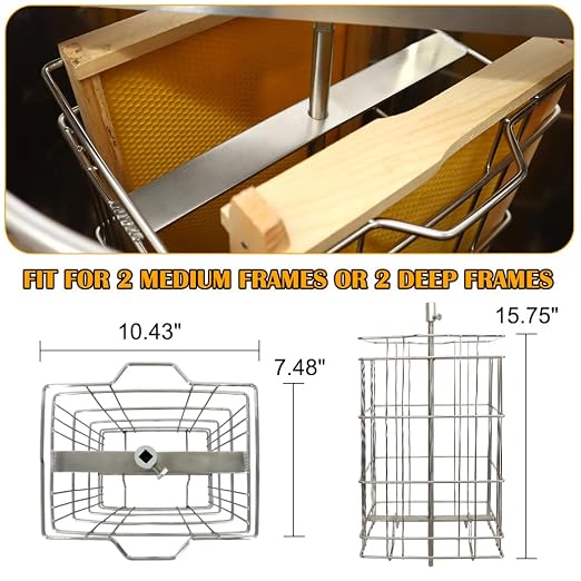 Honey Lake 2 Frame Manual Honey Extractor, Stainless Steel Honeycomb Drum Spinner with Transparent Lid, Beekeeping Equipment for Honey Extraction with Height Adjustable Stand