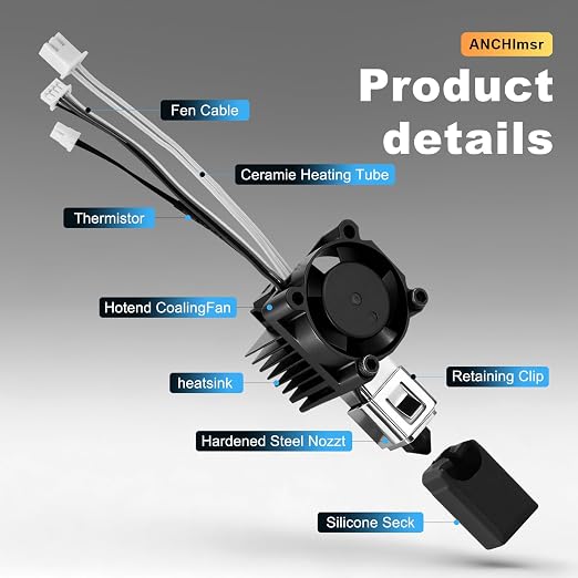 X1 Series Hotend Kit, Complete Assembly for Bamboo Lab X1 X1C 3D Printers, 0.4 mm Hardened-Steel Nozzle, Ceramic Heater, Thermistor, Fan and Extruder Heating Block Replacement