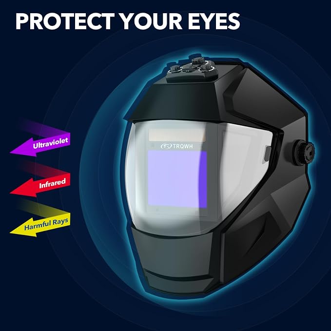 TRQWH Panoramic View Welding Helmet Auto Darkening Welding Hood True Color 4 Arc Sensor Welding Mask Large Viewing 3.94" x 3.15" Wide Shade 4/5-9/9-13 Weld Helmet for TIG MIG ARC Weld (Black)