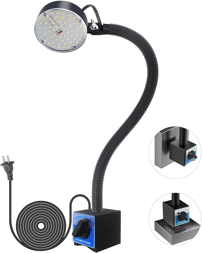 Magnetic Work Light, LED Machine Light, Work Light with Flexible & Magnetic Base, Shop Tool Lamp for Lathe, Work Bench, Sewing Machine, Bandsaw, Industrial Lighting, 2000 Lumens, Black