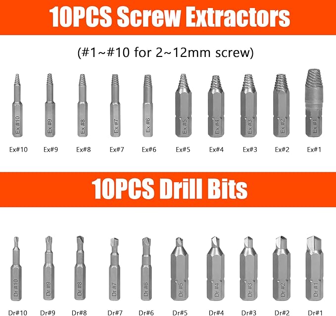 Coobeast 41Pcs Bolt Extractor Kit and Small Screw Extractor Set, Ez Out Bolt Extractor Tool with 5Pcs Compatible Adapter for Stripped Screw, Broken Nut and Damaged Bolt Remove