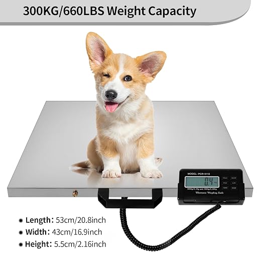 Digital Livestock Scale 660Lbs x 0.2Lbs,21'' x 17'' Veterinary Scale Pet Vet Scale Stainless Steel Platform Animal Scale,Electronic Postal Scale, Industrial Floor Scale