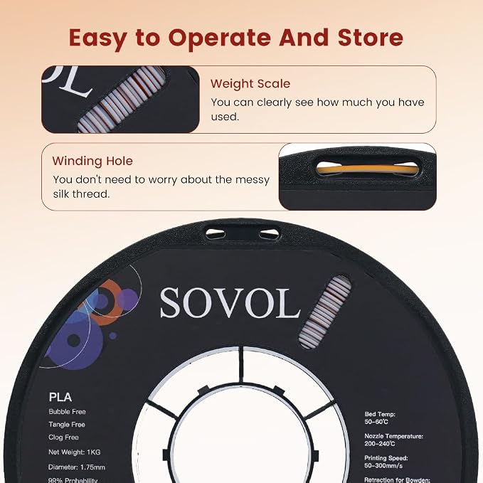 Sovol PLA Filament Silk Tri Color Co-Extrusion 1.75mm, 3D Printer Filament 1kg/ 2.2lbs, Shiny Silk Gold Silver Bronze 3 in 1 Coextrusion PLA Material +/-0.03mm