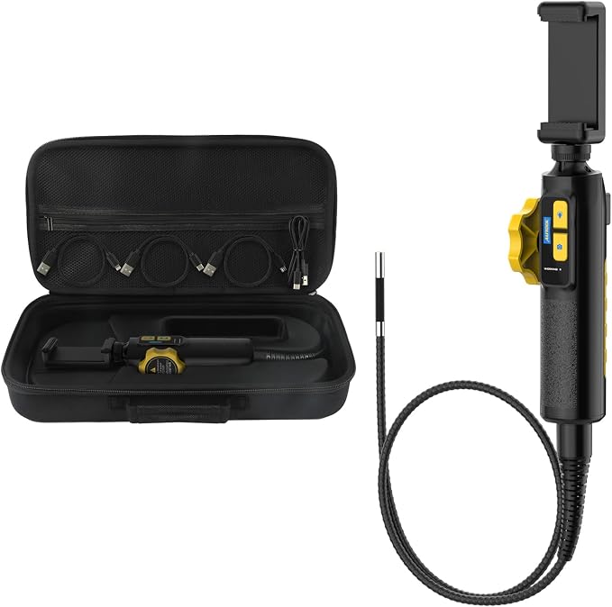 AUTOOL Borescope Camera with Light, 210° Two-Way Endoscope Inspection Camera, 6.45mm Steering Len, 6 LED Light, HD 1080P Video Borescope Compatible with Android and iOS Phone with 3FT Snake Cable