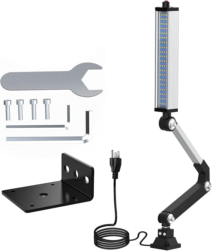 LED Machine Work Light 120V 16W Waterproof Aluminum Alloy Long Arm for CNC Lathe Drill Table Industrial Lighting