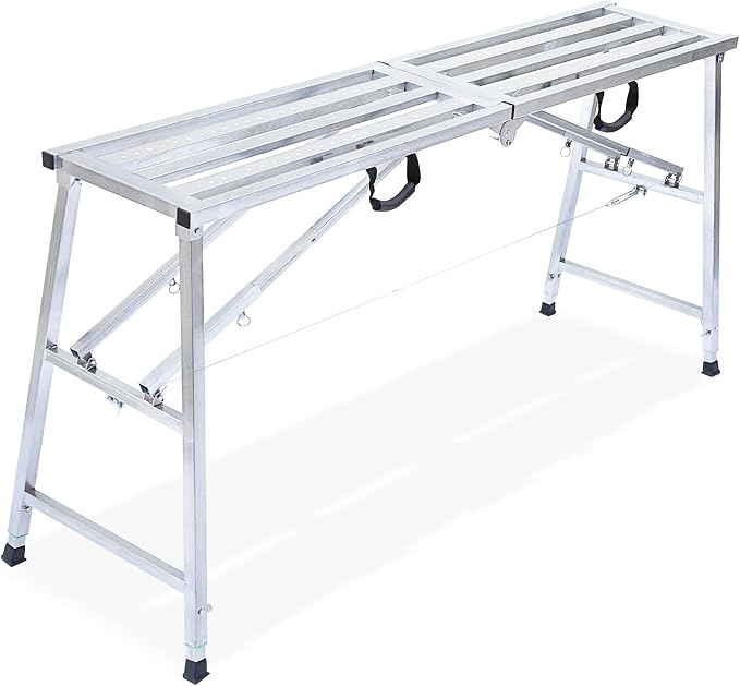 Adjustable Work Platform with 800 lb Duty Rating, Steel Step Ladder, Portable Folding Scaffolding Platform for RV Cleaning High Painting Walls, Drywall, Decorating (180 CM)
