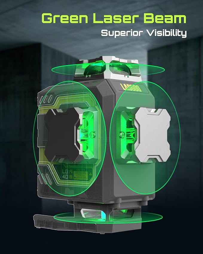 LasGoo LG-4D 16 Green Beam 4x360° Laser Level, Self-Leveling Tool with Horizontal and Vertical Dual Layout, Ideal for Construction and Picture Hanging, Magnetic Pivot Bracket Included