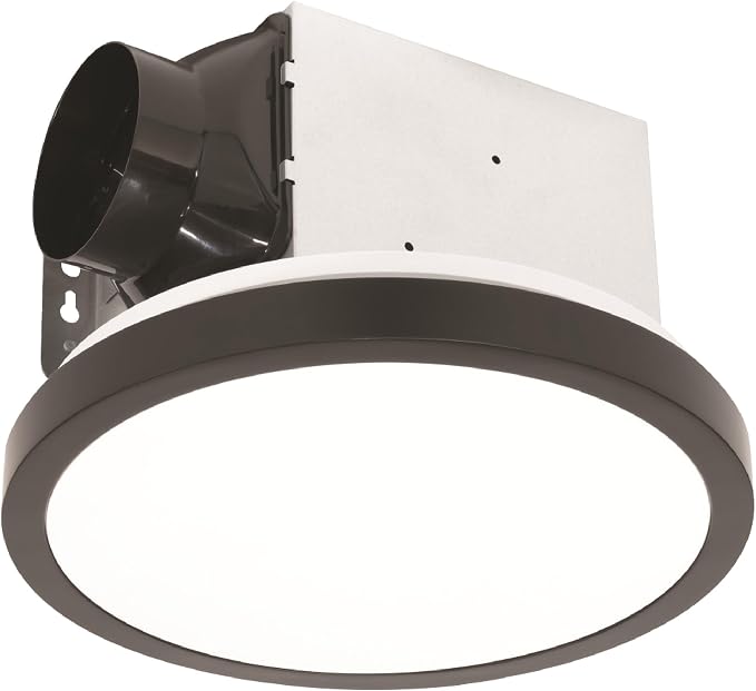 Homewerks 7105-09-MB Bathroom Fan with Light 90-CFM 1.5 Sones Round Ventilation Fan with Dimmable LED Light and Magnetic Trim Ring, Matte Black