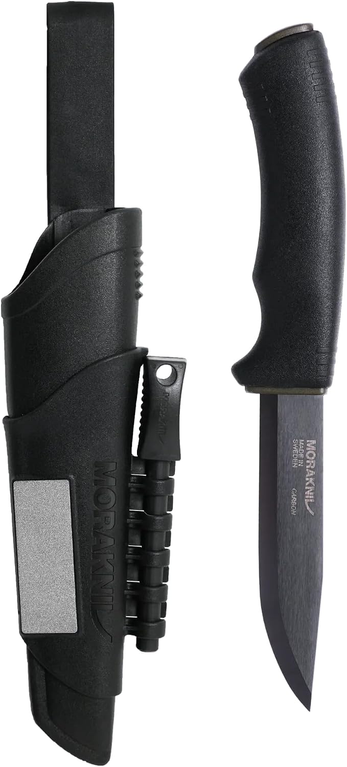 Morakniv Carbon Steel Fixed-Blade Bushcraft Survival Knife with Sheath and Fire Starter, Black, 4.3 Inch