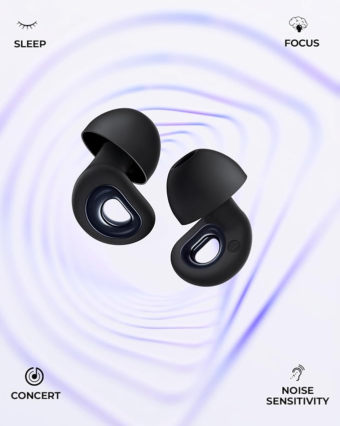 55dB Noise Reduction Ear Plugs for Sleeping, Reusable Noise Cancelling Earplugs for Snoring, Side Sleepers & Travel, Soft Silicone Hearing Protection for Concerts, Studying, Work, Airplane, 7 Ear Tips