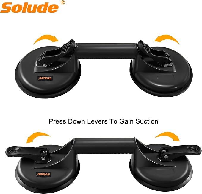 2 Pack Heavy Duty Vacuum Handle Suction Cups for Lifting Large Glass/Window/Tiles/Mirror/Granite/Floor Gap Fixer/Windshield Removal & Install Tool, Black