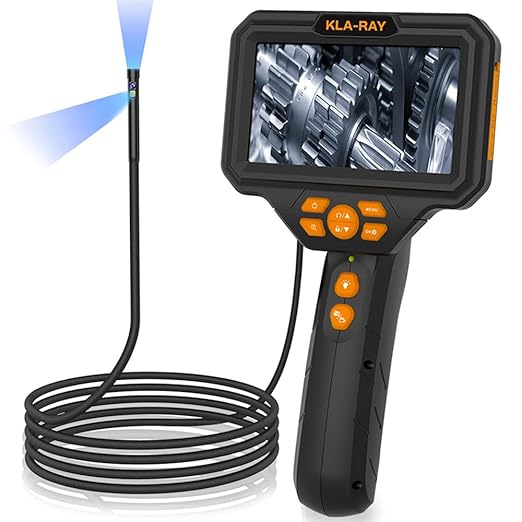US18-UD80 Articulating Borescope with Dual Lens, 5” IPS Screen, 8 LED Lights, 3-Level Brightness, IP67 Waterproof Oil-Resistant Inspection Camera with 8GB for Pipe & Machinery