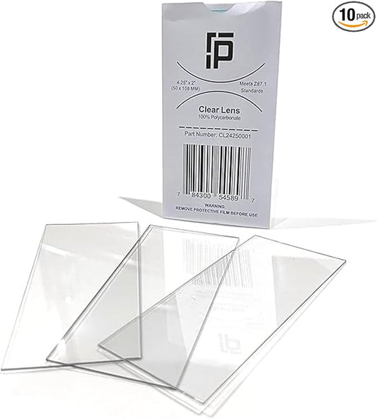 Ridge Products 10 Pack of 2x4.25 Clear Welding Lenses, Replacement Clear Welding Lens 2x4 1/4, Welding Hood Clear Lenses, Top Protection For Welding Lens And Eyes, Lightweight, 0.04" Thick