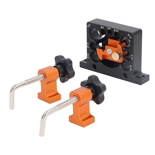 Adjustable Dowel Maker Jig Kit Electric Drill Milling Tool for Woodworking Mortise Tenon 9 Holes 8-20mm Aluminum Alloy Carbide Blade Round Rod Includes Wrench Fixing Clips Screws