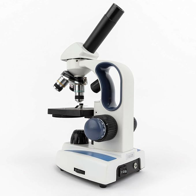 AmScope M158C-2L-E2 Compound Monocular Microscope, WF10x and WF25x Eyepieces, 40x-1000x Magnification, Upper and Lower LED Illumination, Brightfield, Single-Lens Condenser, Coaxial Coarse and Fine Focus, Plain Stage, 110V, Includes 2MP Camera and Software