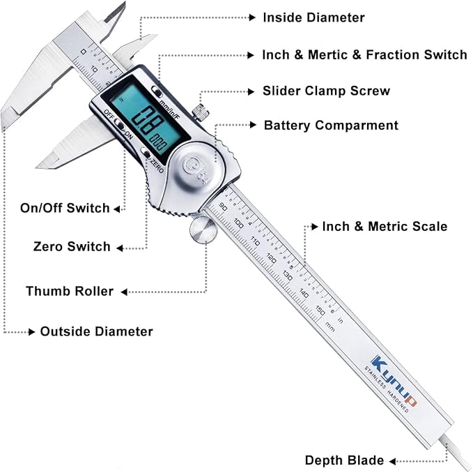 Kynup 0-12 Inch Digital Caliper, Calipers Measuring Tool with IP54 Waterproof Protection, Stainless Steel Design (150/300mm)