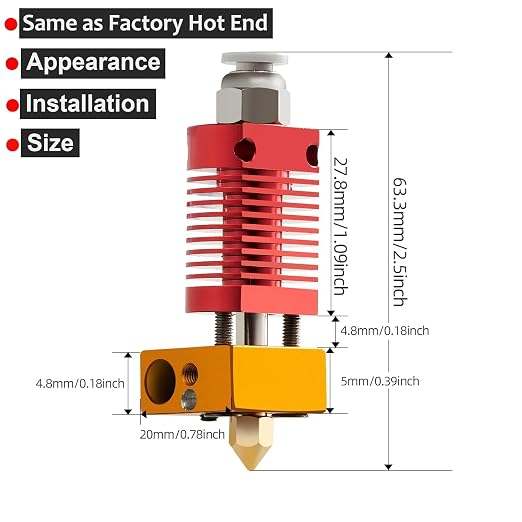 5Aplusreprap Ender 3 Hotend Upgrade: M3 Stud Thermistor,Fast Replaced, Compatible for Creality Ender 3 V2/Pro,CR-10 J-Head Hotend Replacement, Assembled Extruder 3D Printer Hot end Kit 24V 40W