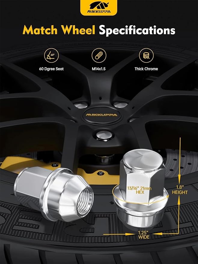 MIKKUPPA 4PCS M14x1.5 F150 Lug Nuts, Chrome OEM Style Replacement for 2015-2024 F-150 F150 Expedition Lincoln Navigator Factory Wheels 21mm Hex Anti-Rusting Updated Tire Nuts