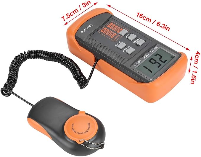 Walfront Light Meter for Plants Lux Meter Meter 0-200,000 Digital Luxmeter LX1330B LCD Display Illuminance Luminometer Lux and FC Switchable