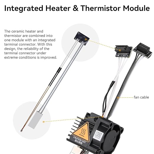 Bamboo Lab X1 Carbon, X1, X1C Hotend Complete Kit for X1 Series 3D Printer, Full Assembly Hardened Steel Hot End with Fan, Thermistor, Ceramic Heater, 0.6mm Nozzle, Extruder Heating Block Replacement