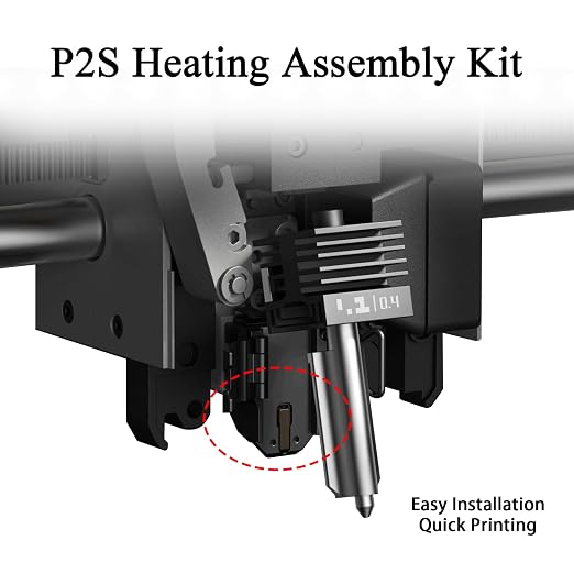P2S Hotend Heating Assembly Kit All Metal Base Clip for Bambu Lab 3D Printer | Hot End Heat Assembly with Thermistor & Heater Cartridge, Ceramic Zirconia Insulated Base, 2200°C Heat-Resistant, Quick-Swap