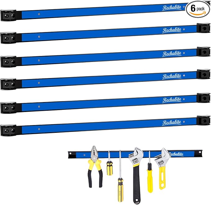 6 Pieces 24" Magnetic Tool Holder Strip, Blue Magnet Bar, Metal Tool Organizer Rack for Garage Organization, Easy To Install in Workshop, Mounting Screws Included