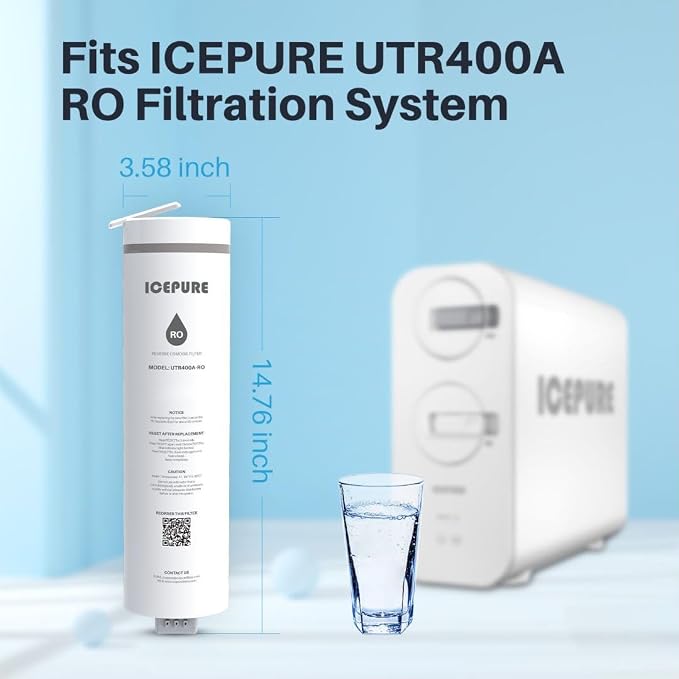 ICEPURE UTR400-RO Filter, 2-year Lifetime, Replacement for UTR400 Reverse Osmosis System, Reduces 99.99% Heavy Metals, PFAS&PFOA&PFOS