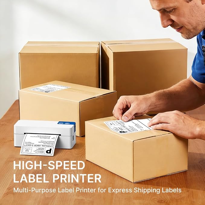 Bluetooth Thermal Shipping Label Printer, 4x6 Portable Direct Thermal Printer, Compatible with iPhone, Android, Windows and Mac, Widely Used for USPS UPS Amazon Shopify Etsy, White