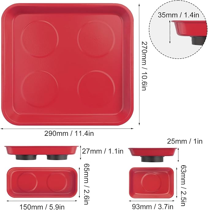 8 PCS Magnetic Trays, Include 2 PCS 11.4 X10.6Inch & 3 PCS 6 X 2.5 Inch & 3 PCS 3.6 X 2.5 Inch, Magnet Tool Tray, Magnetic Parts Tray, Red, by GENHAKON