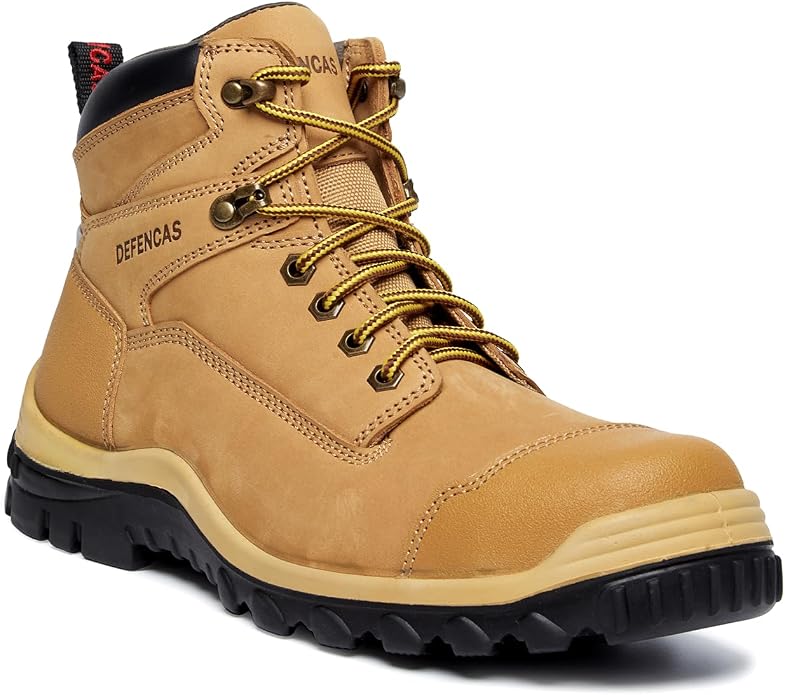 Men’s 6” & 8” Composite Toe Work Boots, Electrical Hazard Safety Boots for Men, Full-Grain Leather Construction Boots, Slip Resistant Rubber Outsole, Removable Memory Foam PU Insole