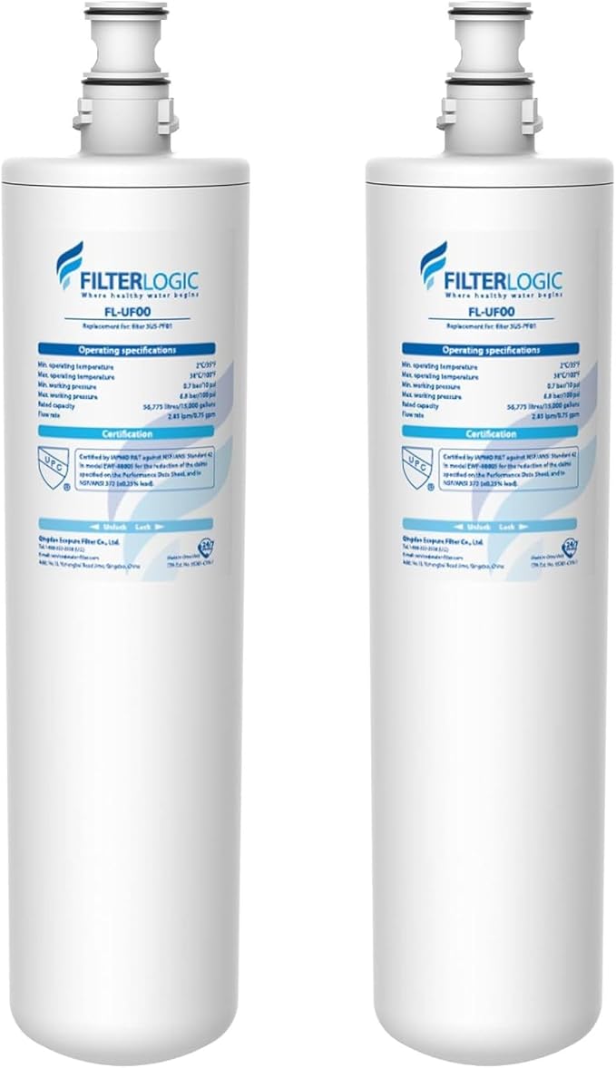 Filterlogic 3US-PF01 3US-MAX-F01 Replacement Filter, NSF/ANSI 42 Certified Replacement for Filtrete® 3US-PF01, 3US-MAX-F01H, 3US-PF01H, Delta RP78702, Manitowoc K-00337, K-00338, HF20, HF25, Pack of 2