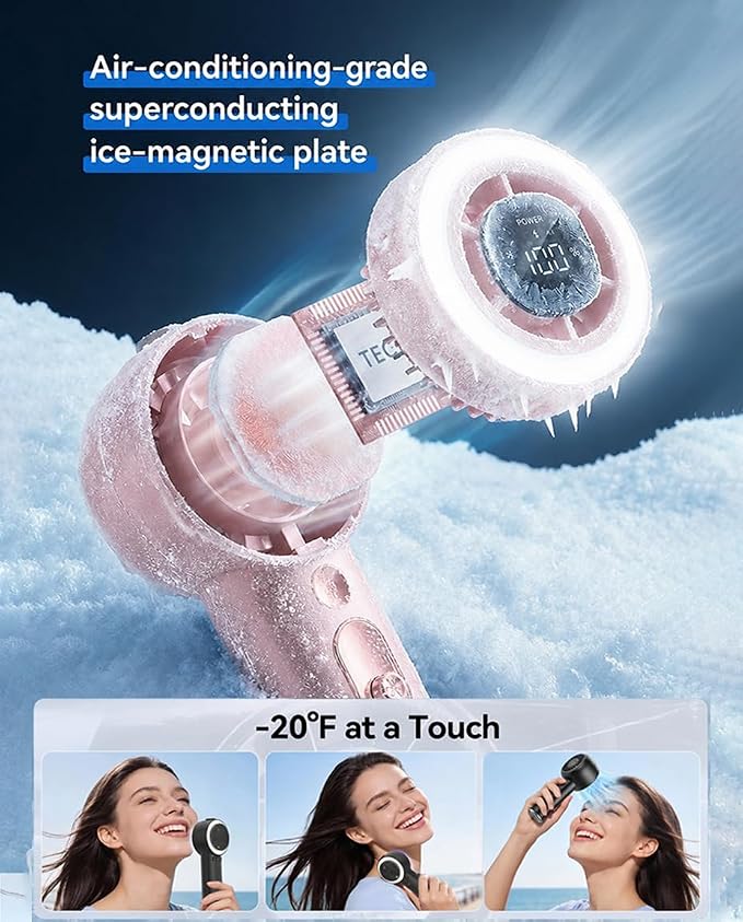 Portable Fan with Mist, AC-Level Ice Cooling Handheld Fan, Personal Fan with 1-199 Speed, 26000 RPM Powerful Turbo Fan, 40ml Water Tank & 5000mAh Battery Mini Fan for Travel, Makeup, Camping, Outdoors