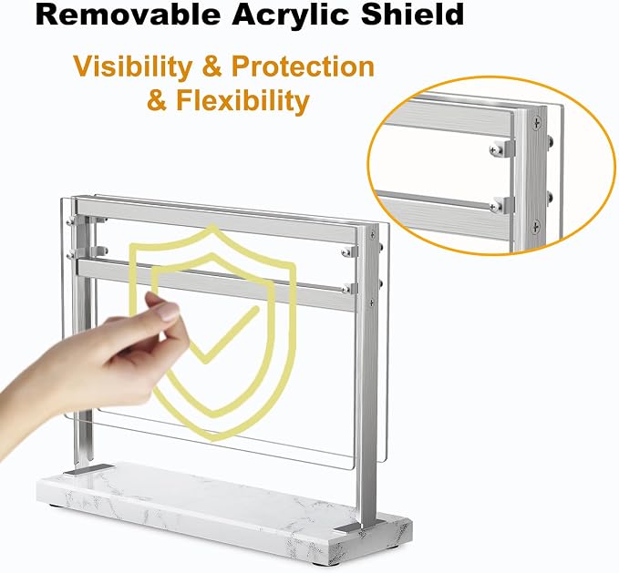 Acrylic Shield Magnetic Knife Block Holder - Marble Base Magnetic Knife Stand for Counter Top -Double Sided Magnetic Knife Holder -Stainless Steel Kitchen Knife Block without Knives -White