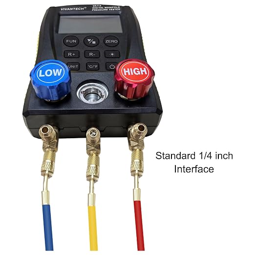 Digital Manifold Gauge Set – HVAC Refrigerant Pressure & Temp Tester, Dual-Port Diagnostic Tool with 112 Refrigerant Profiles, Leak Test, Data Hold & Superheat Subcooling, 3000 PSI Hoses