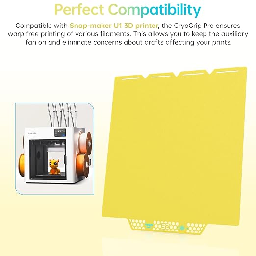 BIQU CryoGrip Pro Glacier Build Plate for Snap-Maker U1 3D Printer, Low Temperature Printing, Double-Sided Spring Steel Sheet, 276X301mm, Yellow