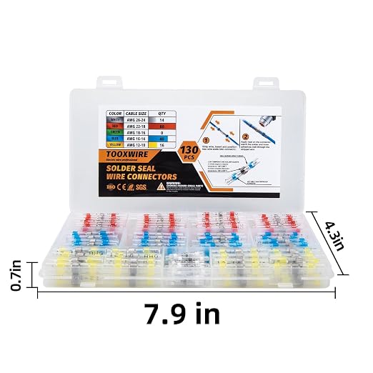 131PCS Solder Seal Wire Connectors, Heat Shrink Wire Connectors Kit, Waterproof Heat Shrink Butt Connectors for Marine Automotive Boat Truck RV Wiring, AWG 26-10, 4 Sizes