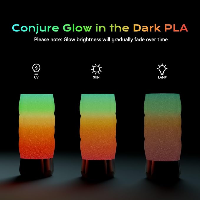 Conjure Glow in the Dark PLA 3D Printer Filament, Change Rainbow to Glow Rainbow Multicolor PLA Filament 1.75mm 1KG/2.2LB Filament Works for Most 3D Printer