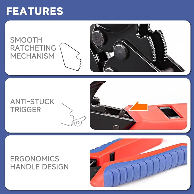 Wire Rope Crimping Tool with Ratchet, Ferrule Swaging Tool for Aluminum Sleeves, Loop Sleeves, Wire Rope Crimper for 1/64''-3/32''(0.1mm-2.2mm) Cables, Heavy-Duty Swaging Tool for Railing,Fishing