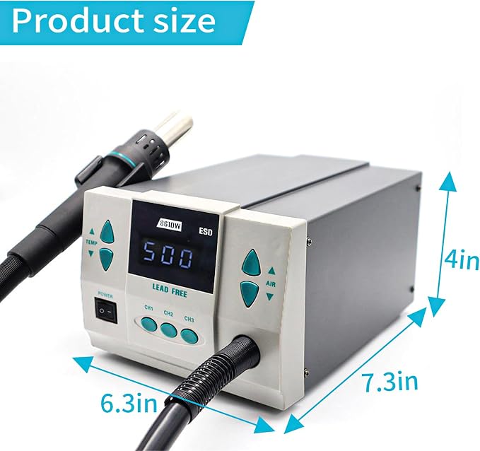 861DW Hot Air Rework Station, 110v 1000W Digital Display Automatic Sleep Hot Air Gun Soldering Station, with 7 air nozzles, Adjustable Temperature Desoldering Gun BGA Rework Station