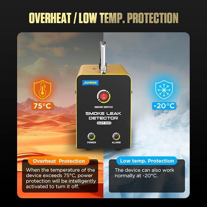 AUTOOL Automotive Smoke Machine Lead Detector DC 12V EVAP Vacuum Diagnostic Tester with Built-in Air Pump for Pipe System