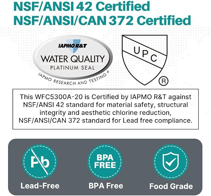 ICEPURE WFC5300A-20 Filter Replacement for WFS5300A-20 Under Sink Water Filter System, 5 Years or 40K Gallons Ultra High Life, Removes Heavy Metals, Chlorine, Odor, NSF/ANSI CAN 372 & 42 Certified
